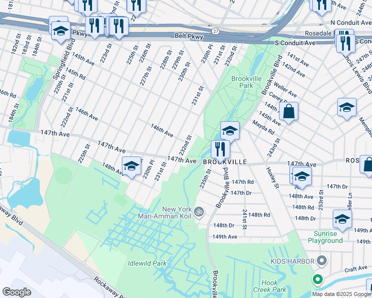 map of restaurants, bars, coffee shops, grocery stores, and more near 146-03 231st Street in Queens