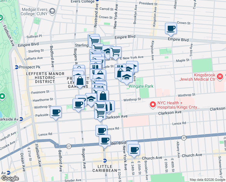 map of restaurants, bars, coffee shops, grocery stores, and more near 423 Fenimore Street in Brooklyn
