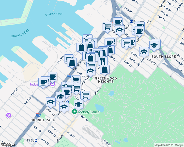 map of restaurants, bars, coffee shops, grocery stores, and more near 793 4th Avenue in Brooklyn