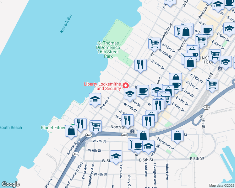 map of restaurants, bars, coffee shops, grocery stores, and more near 2 Pavonia Court in Bayonne
