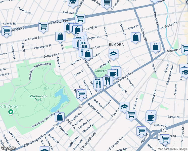 map of restaurants, bars, coffee shops, grocery stores, and more near 527 Murray Street in Elizabeth