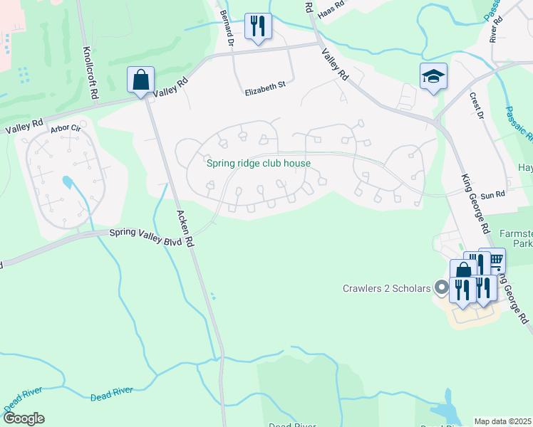 map of restaurants, bars, coffee shops, grocery stores, and more near 109 Potomac Drive in Basking Ridge