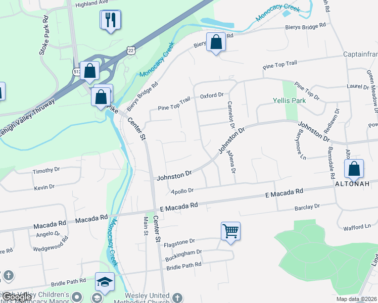 map of restaurants, bars, coffee shops, grocery stores, and more near 3150 Apollo Drive in Bethlehem