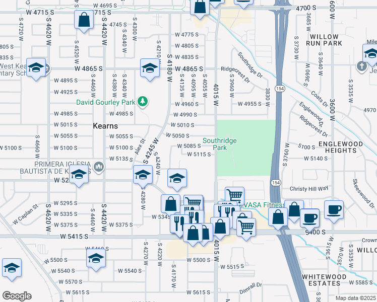 map of restaurants, bars, coffee shops, grocery stores, and more near 4114 West 5115 South in Kearns