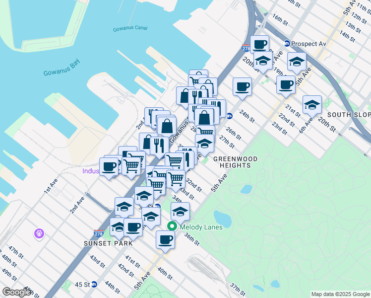 map of restaurants, bars, coffee shops, grocery stores, and more near in Brooklyn