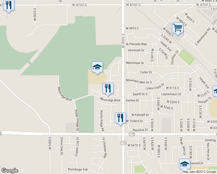 map of restaurants, bars, coffee shops, grocery stores, and more near 5692 Piney View Court in Salt Lake City