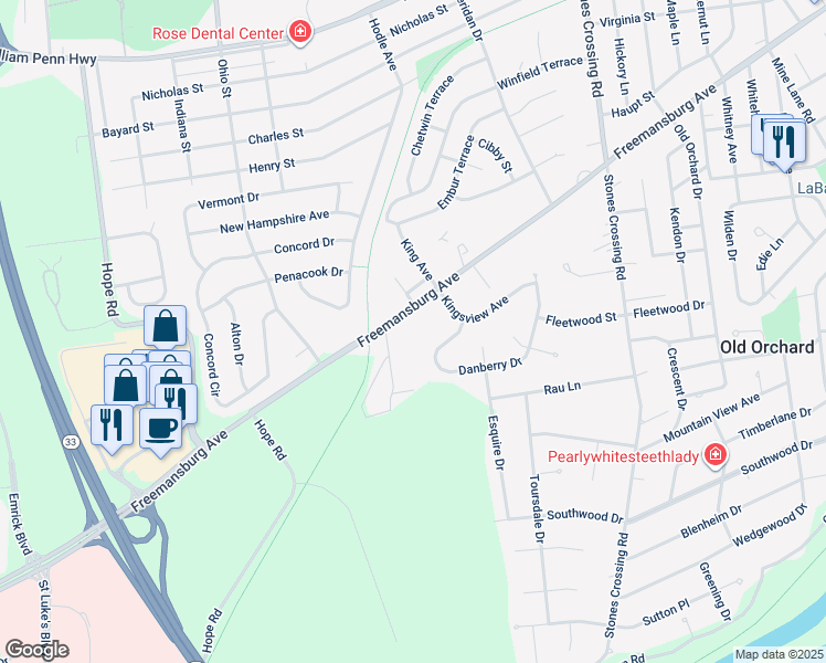 map of restaurants, bars, coffee shops, grocery stores, and more near 4079 Freemansburg Avenue in Easton