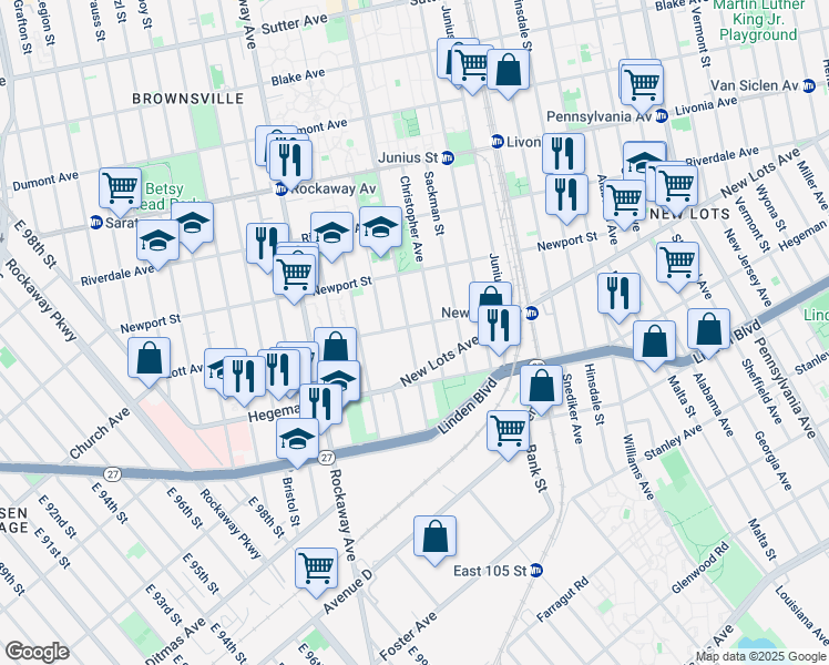 map of restaurants, bars, coffee shops, grocery stores, and more near 522 Christopher Avenue in Brooklyn
