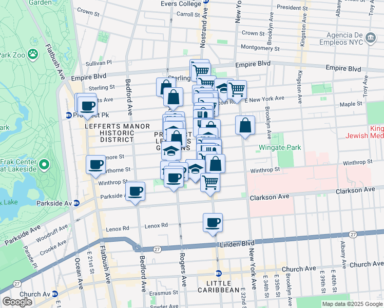 map of restaurants, bars, coffee shops, grocery stores, and more near 276 Rutland Road in Brooklyn