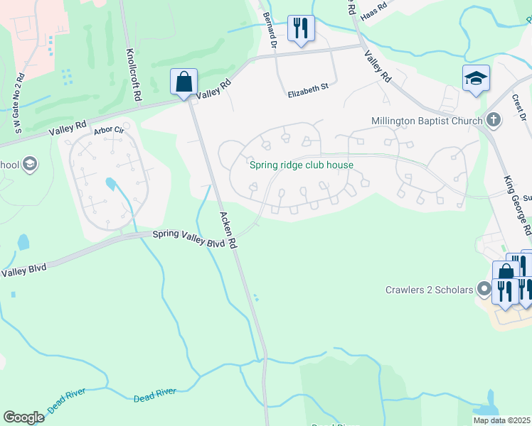 map of restaurants, bars, coffee shops, grocery stores, and more near 2 Potomac Drive in Bernards