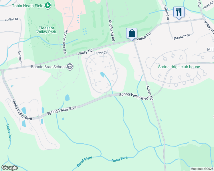 map of restaurants, bars, coffee shops, grocery stores, and more near 144 Bayberry Row in Bernards
