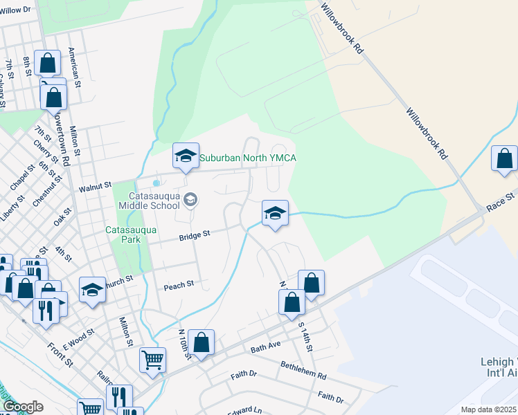 map of restaurants, bars, coffee shops, grocery stores, and more near 60 Cambridge Place in Catasauqua