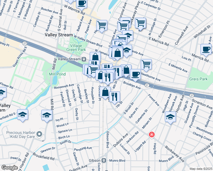 map of restaurants, bars, coffee shops, grocery stores, and more near 396 Rockaway Avenue in Valley Stream