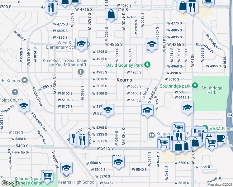 map of restaurants, bars, coffee shops, grocery stores, and more near 4460 West 5100 South in Kearns