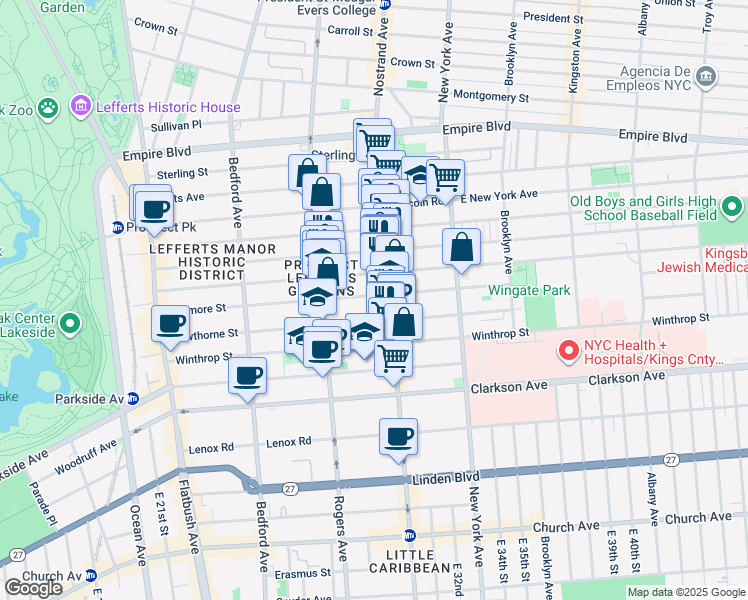 map of restaurants, bars, coffee shops, grocery stores, and more near 276 Rutland Road in Brooklyn