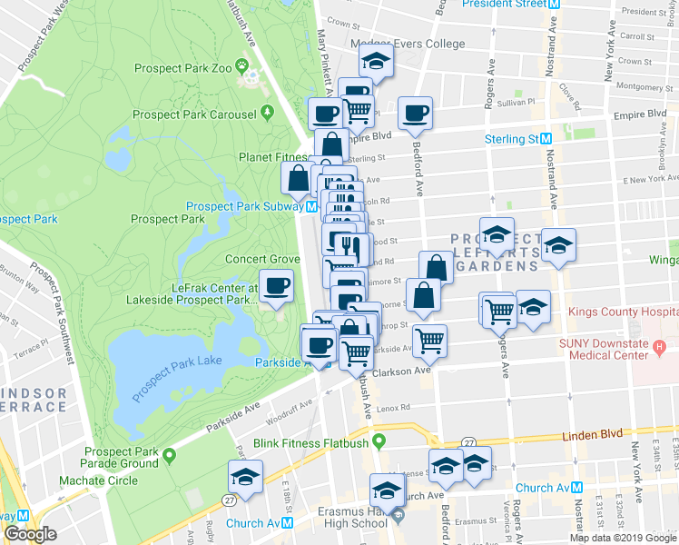 map of restaurants, bars, coffee shops, grocery stores, and more near in Brooklyn
