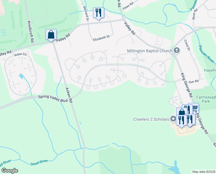 map of restaurants, bars, coffee shops, grocery stores, and more near 255 Potomac Drive in Bernards