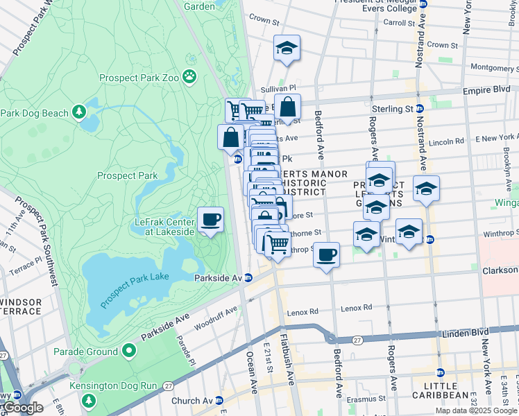 map of restaurants, bars, coffee shops, grocery stores, and more near 610 Flatbush Avenue in Brooklyn