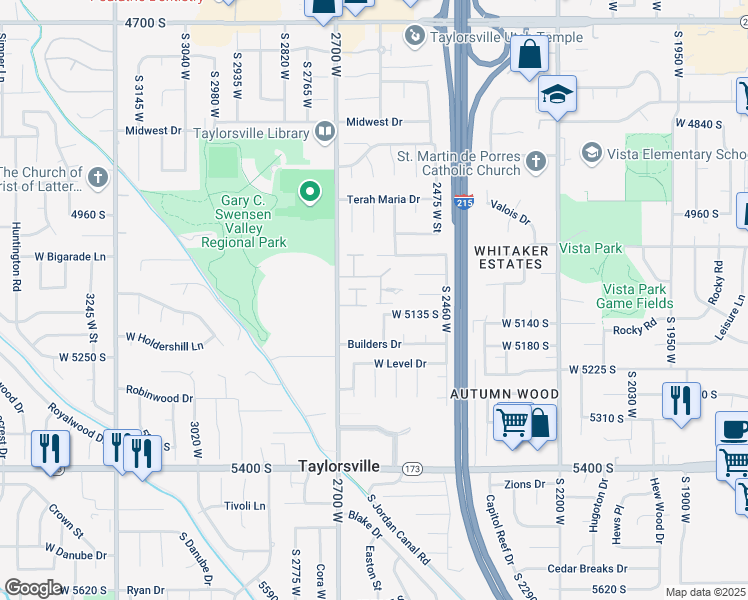 map of restaurants, bars, coffee shops, grocery stores, and more near 5114 South 2600 West in Salt Lake City