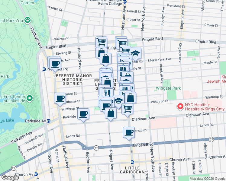map of restaurants, bars, coffee shops, grocery stores, and more near 304 Fenimore Street in Brooklyn