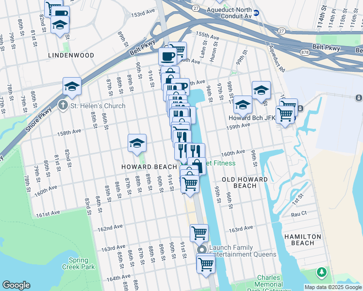 map of restaurants, bars, coffee shops, grocery stores, and more near in Queens