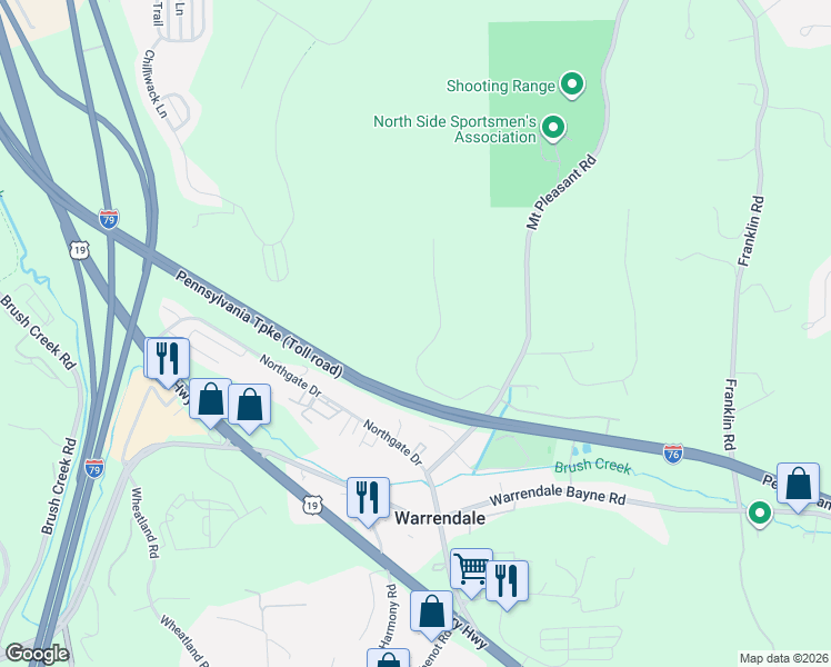 map of restaurants, bars, coffee shops, grocery stores, and more near 909 Penticon Lane in Warrendale