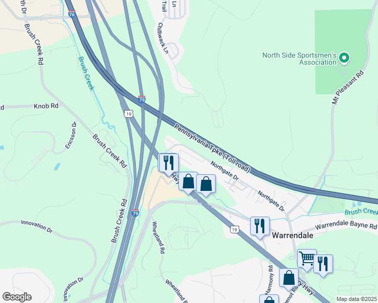 map of restaurants, bars, coffee shops, grocery stores, and more near 132 Watson Drive in Warrendale