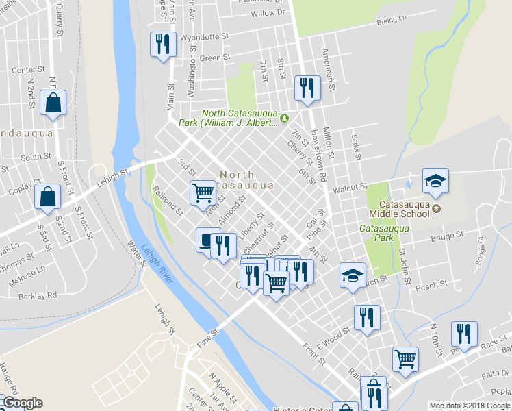 map of restaurants, bars, coffee shops, grocery stores, and more near 1032 4th Street in Catasauqua