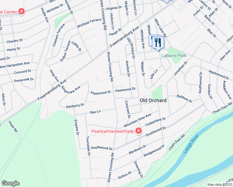 map of restaurants, bars, coffee shops, grocery stores, and more near 3786 Fleetwood Drive in Easton