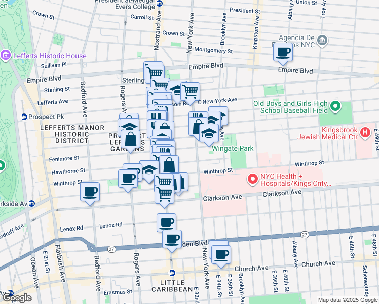 map of restaurants, bars, coffee shops, grocery stores, and more near 423 Fenimore Street in Brooklyn
