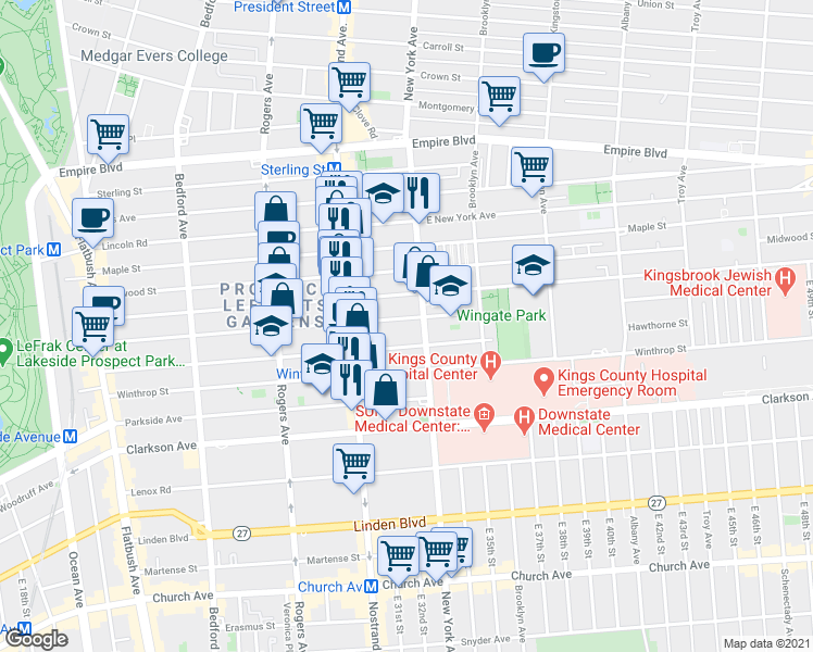 map of restaurants, bars, coffee shops, grocery stores, and more near 423 Fenimore Street in Brooklyn