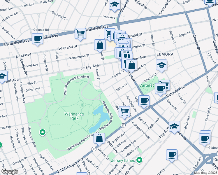 map of restaurants, bars, coffee shops, grocery stores, and more near 759 Linden Avenue in Elizabeth