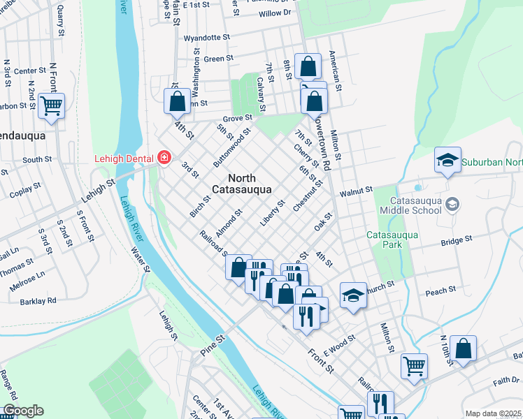 map of restaurants, bars, coffee shops, grocery stores, and more near 1032 4th Street in Catasauqua