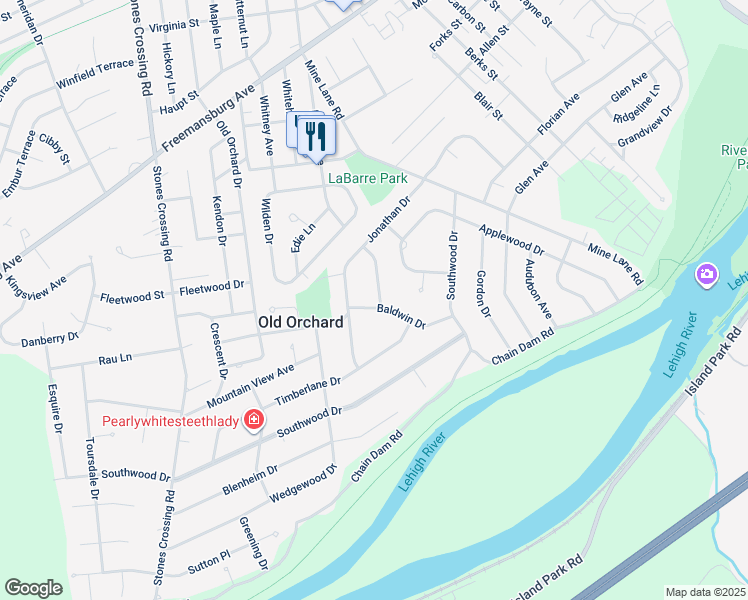 map of restaurants, bars, coffee shops, grocery stores, and more near 3561 Baldwin Drive in Easton