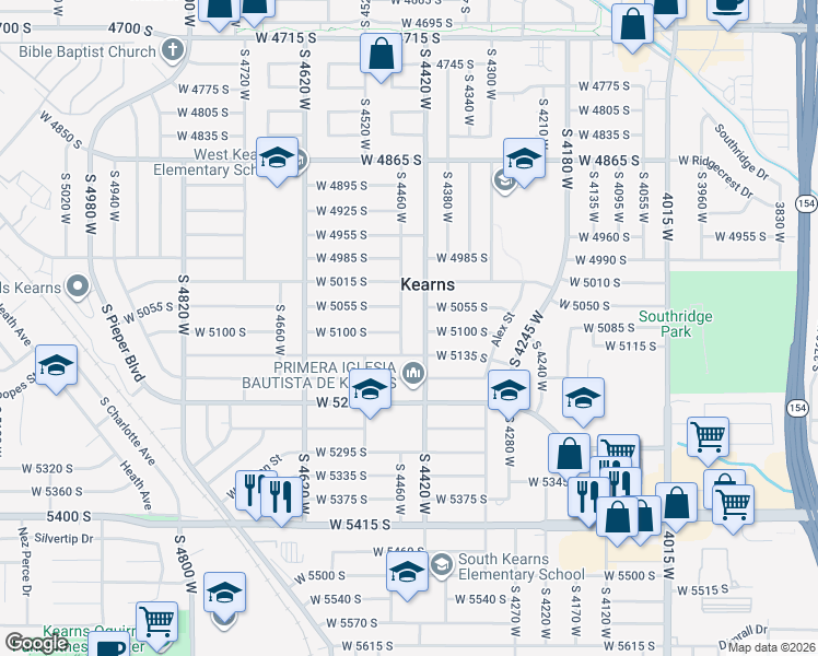 map of restaurants, bars, coffee shops, grocery stores, and more near 5091 South 4460 West in Kearns