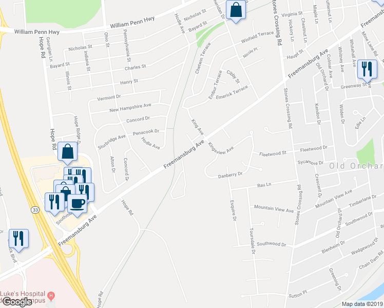 map of restaurants, bars, coffee shops, grocery stores, and more near 4090 Freemansburg Avenue in Easton