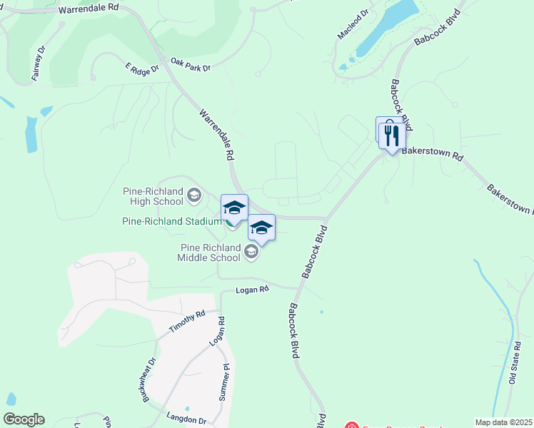 map of restaurants, bars, coffee shops, grocery stores, and more near 704 Warrendale Road in Gibsonia