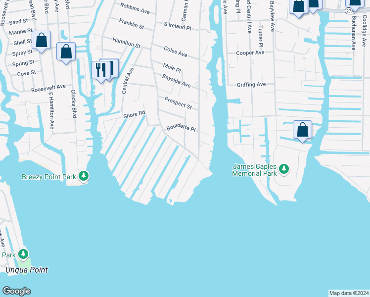map of restaurants, bars, coffee shops, grocery stores, and more near Richmond Avenue & South Bay Avenue in Amityville