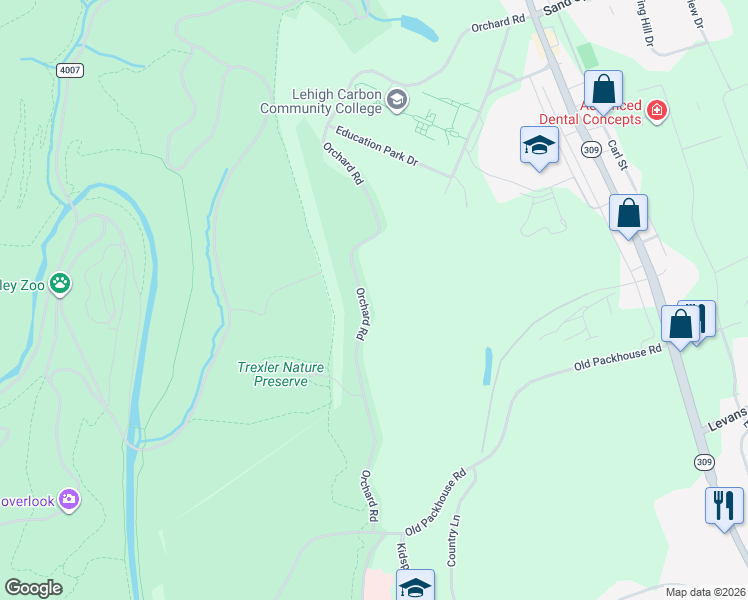 map of restaurants, bars, coffee shops, grocery stores, and more near 4850 Orchard Road in Schnecksville