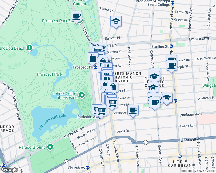 map of restaurants, bars, coffee shops, grocery stores, and more near 8 Rutland Road in Brooklyn