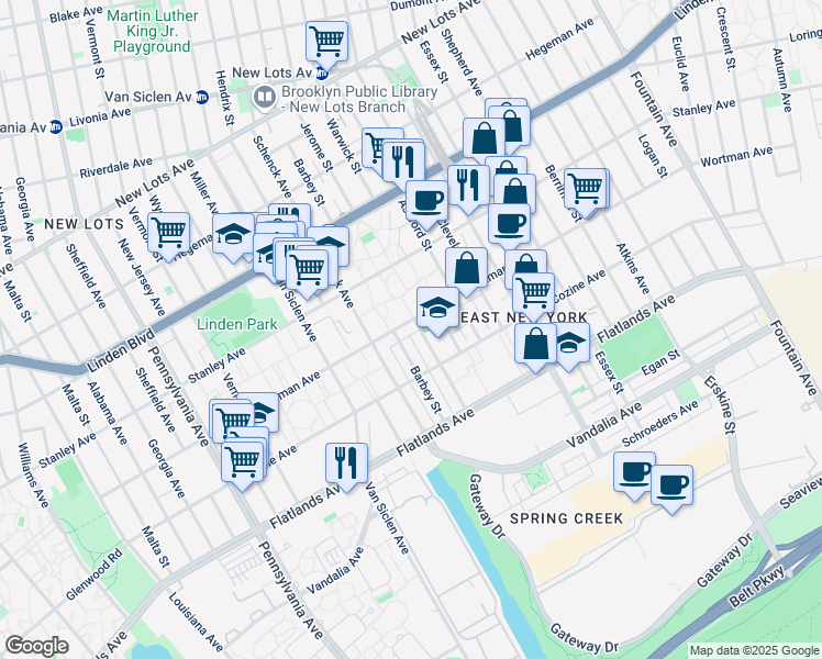 map of restaurants, bars, coffee shops, grocery stores, and more near 359 Wortman Avenue in Brooklyn