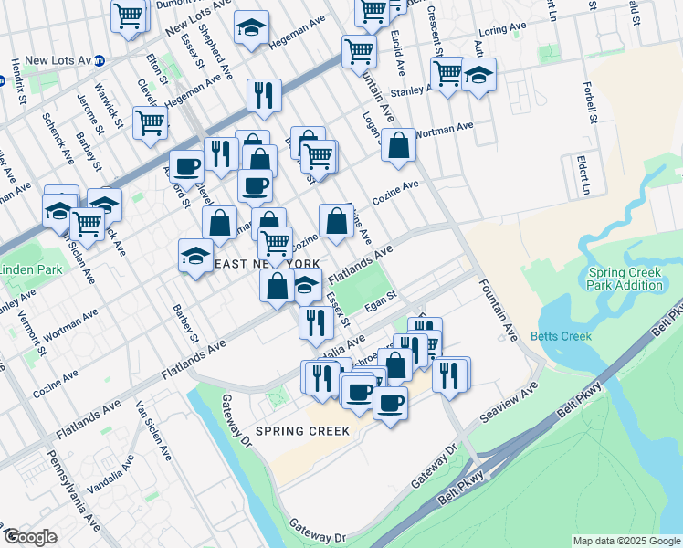 map of restaurants, bars, coffee shops, grocery stores, and more near 1065 Shepherd Avenue in Brooklyn