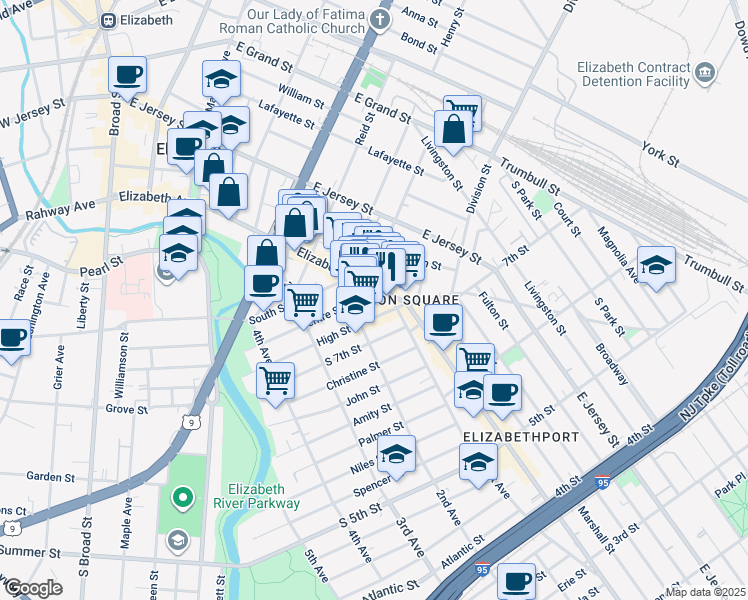 map of restaurants, bars, coffee shops, grocery stores, and more near 826 Elizabeth Avenue in Elizabeth