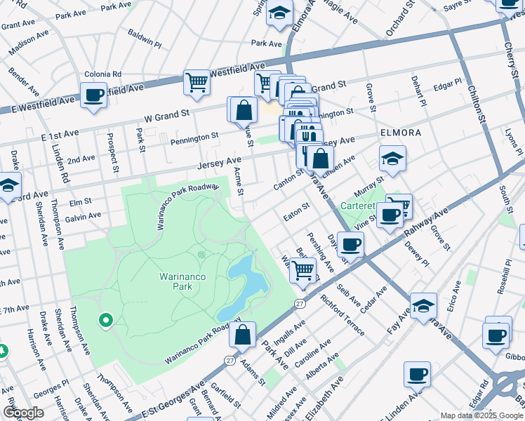 map of restaurants, bars, coffee shops, grocery stores, and more near 820 Canton Street in Elizabeth