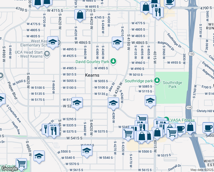 map of restaurants, bars, coffee shops, grocery stores, and more near 4320 West 5100 South in Salt Lake City