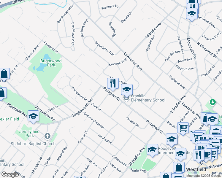 map of restaurants, bars, coffee shops, grocery stores, and more near 780 Prospect Street in Westfield