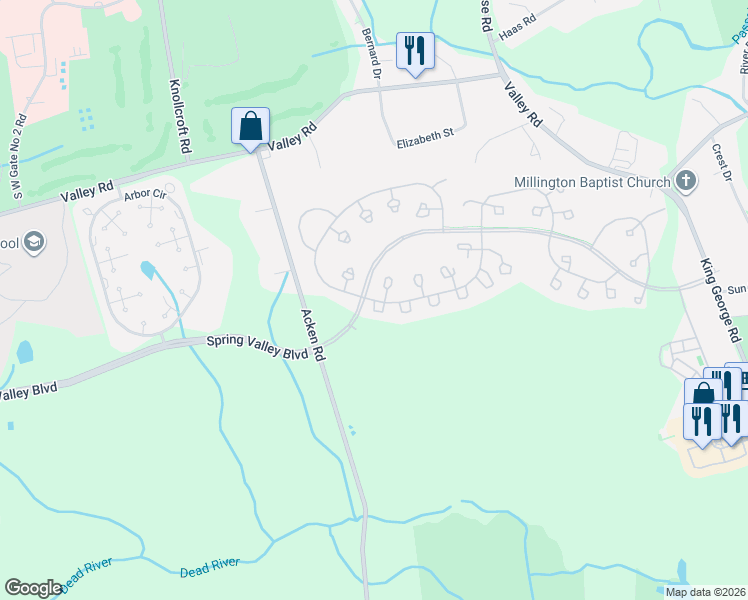 map of restaurants, bars, coffee shops, grocery stores, and more near 2 Potomac Drive in Bernards
