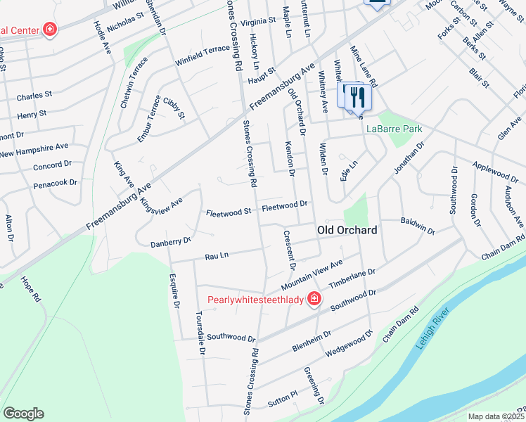 map of restaurants, bars, coffee shops, grocery stores, and more near 3786 Fleetwood Drive in Easton