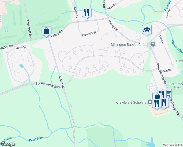 map of restaurants, bars, coffee shops, grocery stores, and more near 255 Potomac Drive in Bernards