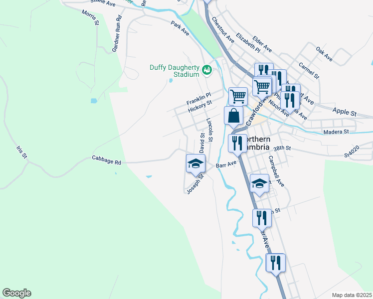 map of restaurants, bars, coffee shops, grocery stores, and more near 400-500 Highland Avenue in Northern Cambria